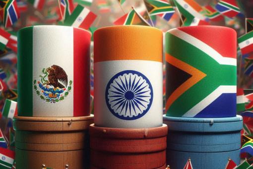 Flags of Mexico, India, and South Africa