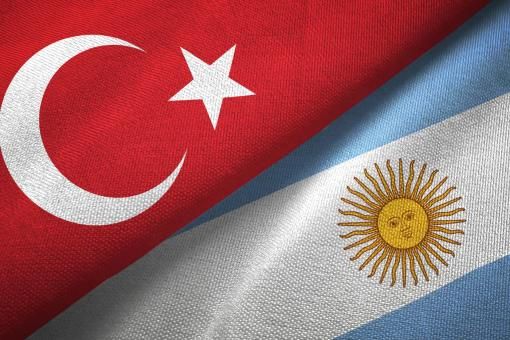 Argentina and Turkey two flags together textile cloth fabric texture