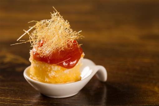 Amuse bouche - Food in a spoon. Taste gastronomy finger food.