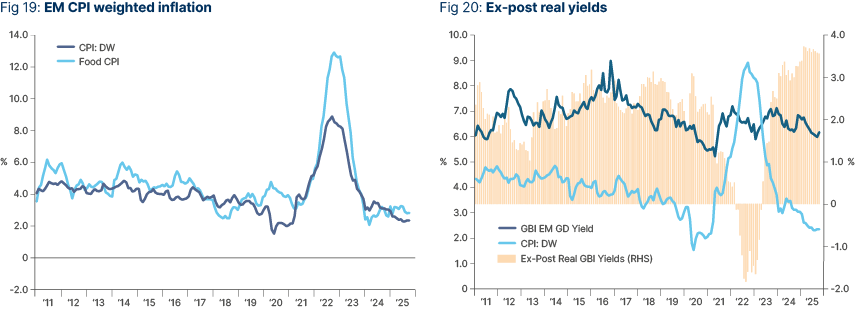 Fig 19: EM CPI weighted inflation | Fig 20: Ex-post real yields